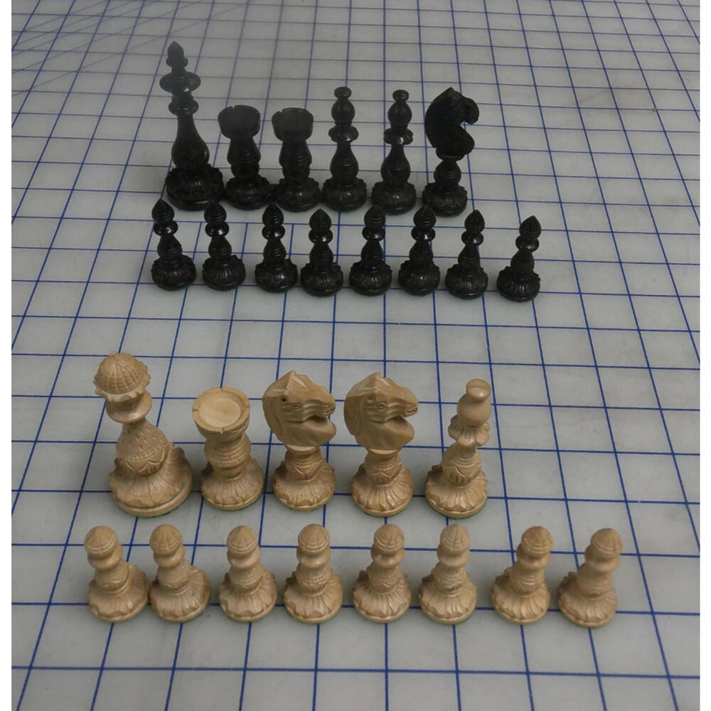 Chess Pieces Lot 27 Wooden Pieces Mixed Black Tan Incomplete Replacement Set